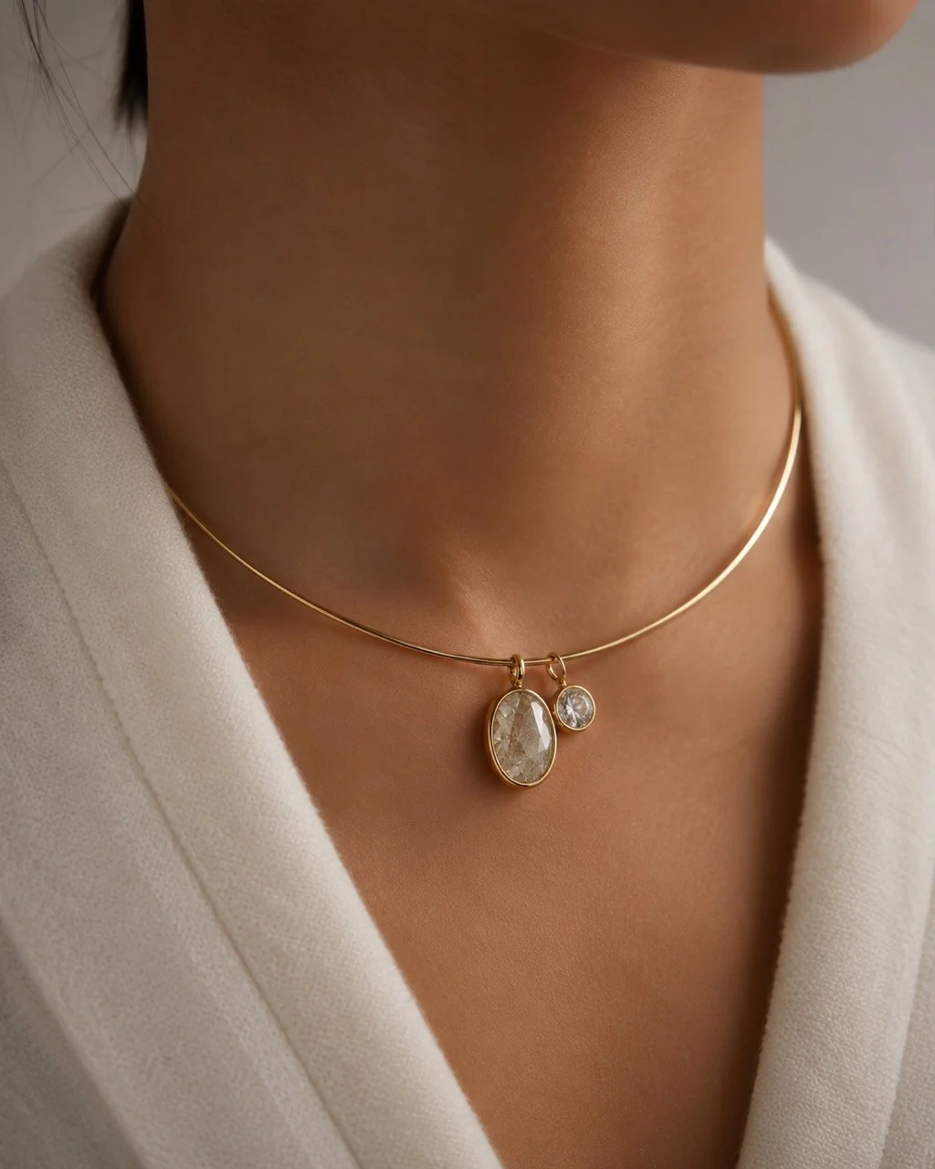 Gold and stone pendant worn at the neck